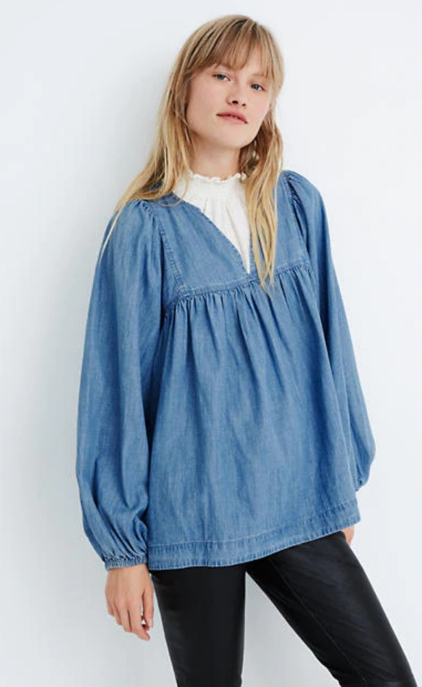 Madewell Denim Balloon-Sleeve Peasant TopXS